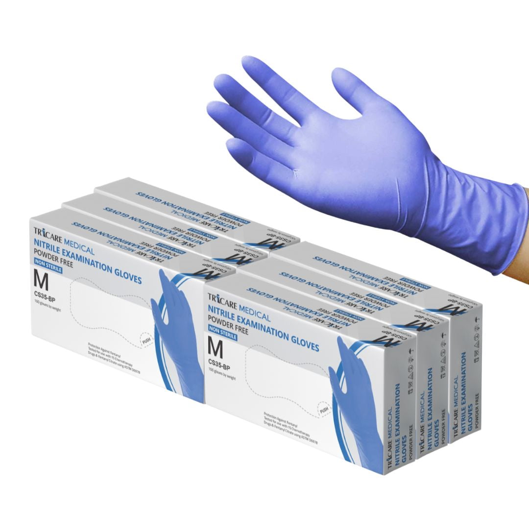 TRICARE Medical Nitrile Exam Gloves, Medium, 600 Count, Deep Blue, Powder Free, Non-Sterile, 4.3 Mil