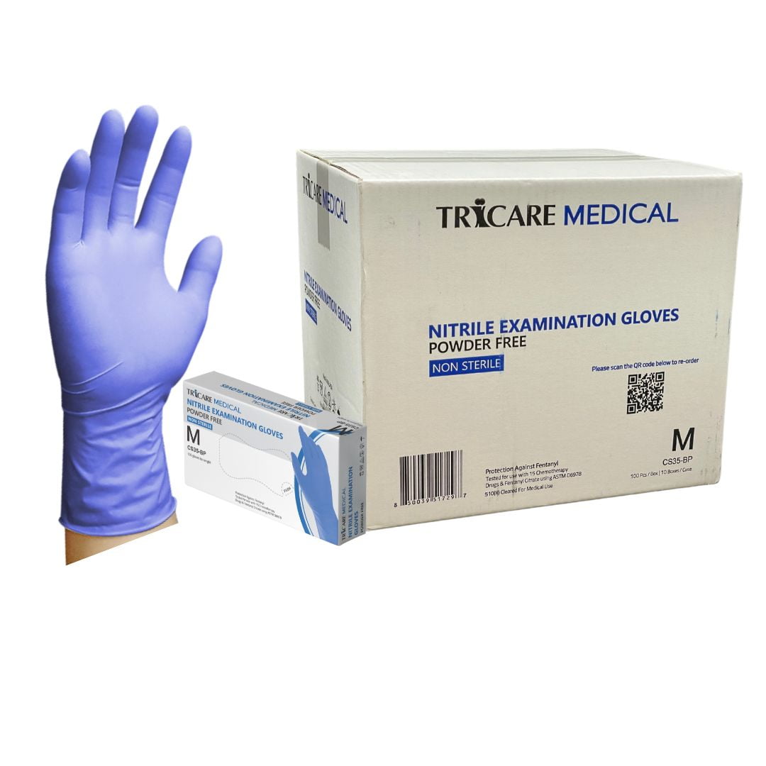 TRICARE Medical Nitrile Exam Gloves, Medium, Case of 1000, Deep Blue, Chemo Drug Tested, 4.3 Mil