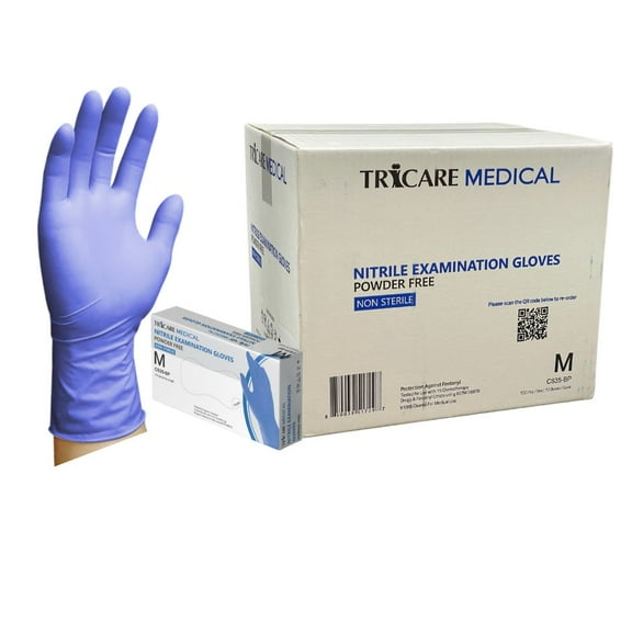 TRICARE Medical Nitrile Exam Gloves, Medium, Case of 1000, Deep Blue, Chemo Drug Tested, 4.3 Mil