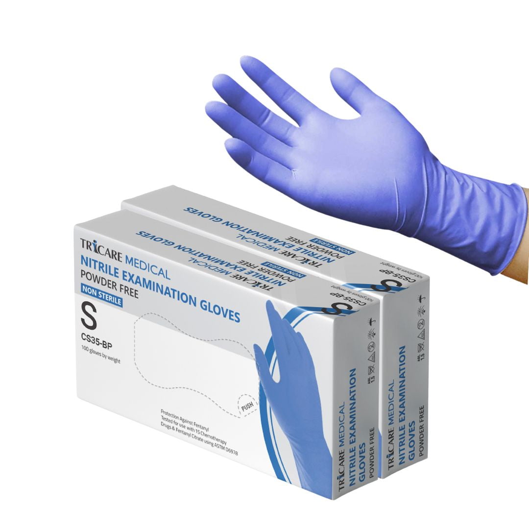TRICARE Medical Nitrile Exam Gloves, Small, 200 Count, Deep Blue, Chemo