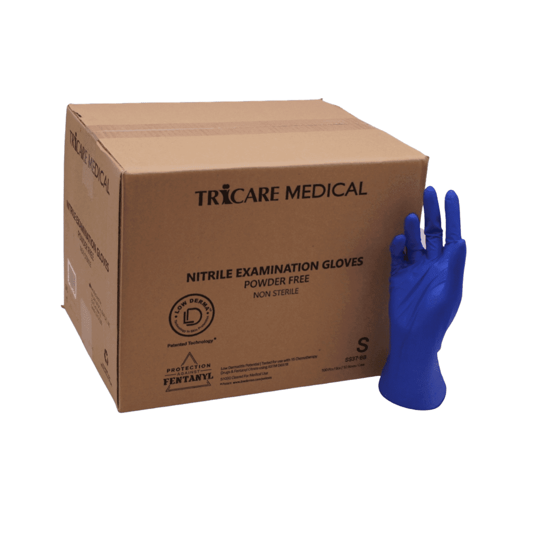 TRICARE Medical Nitrile Exam Gloves, Small, Case of 1000, Blue, Powder-Free, Medical Grade, 4.7 Mil