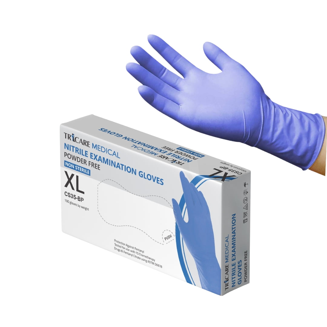 TRICARE Medical Nitrile Exam Gloves, X-Large, 100 Count, Deep Blue, Powder Free, 4.3 Mil