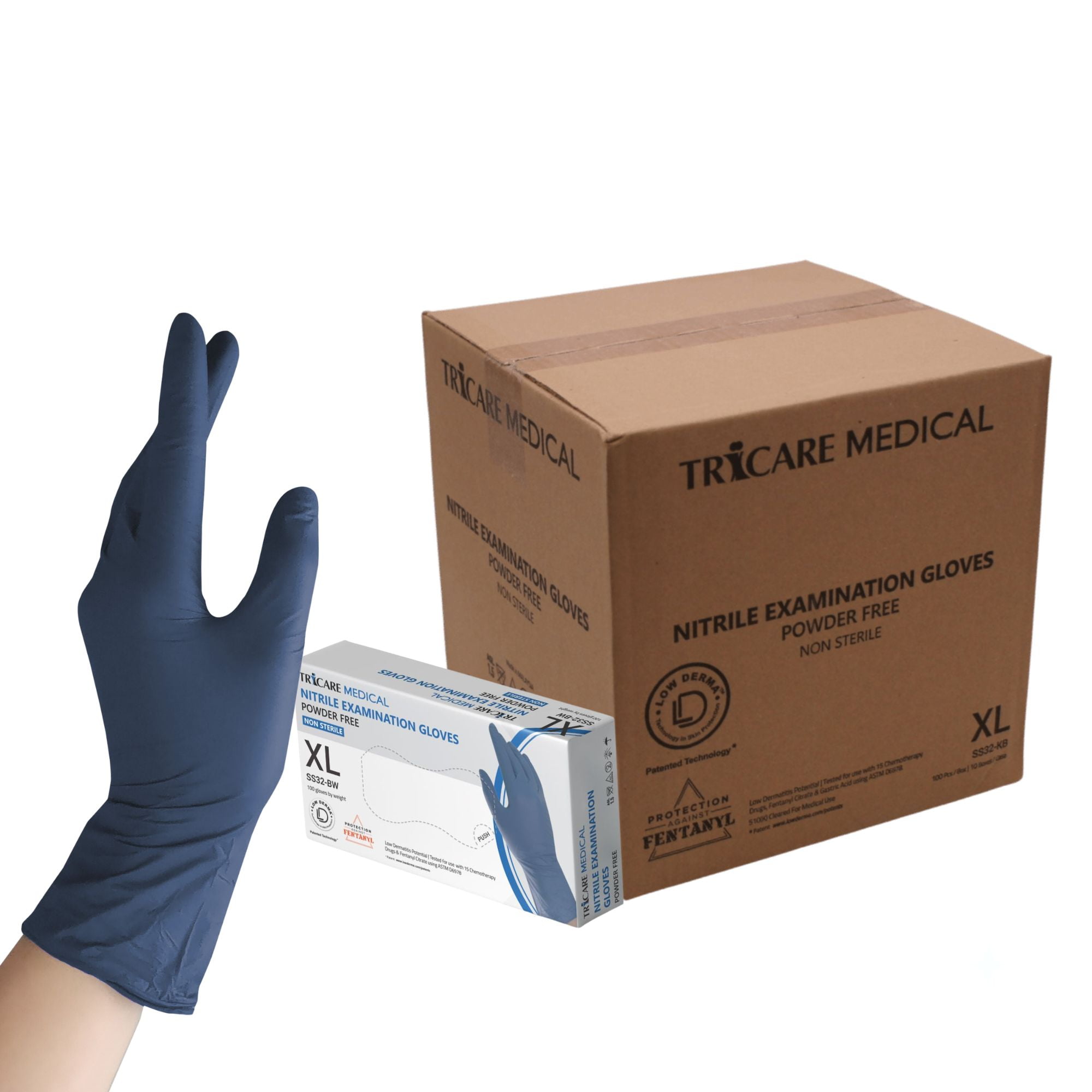 TRICARE Medical Nitrile Exam Gloves, X-Large, Case of 1000, Berry Blue, Latex & Powder Free, 3.5 Mil
