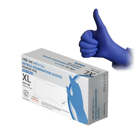 TRICARE Medical Nitrile Exam Gloves, x-Large, 100 Count, Blue, Latex Free, Powder Free, 4.7 Mil