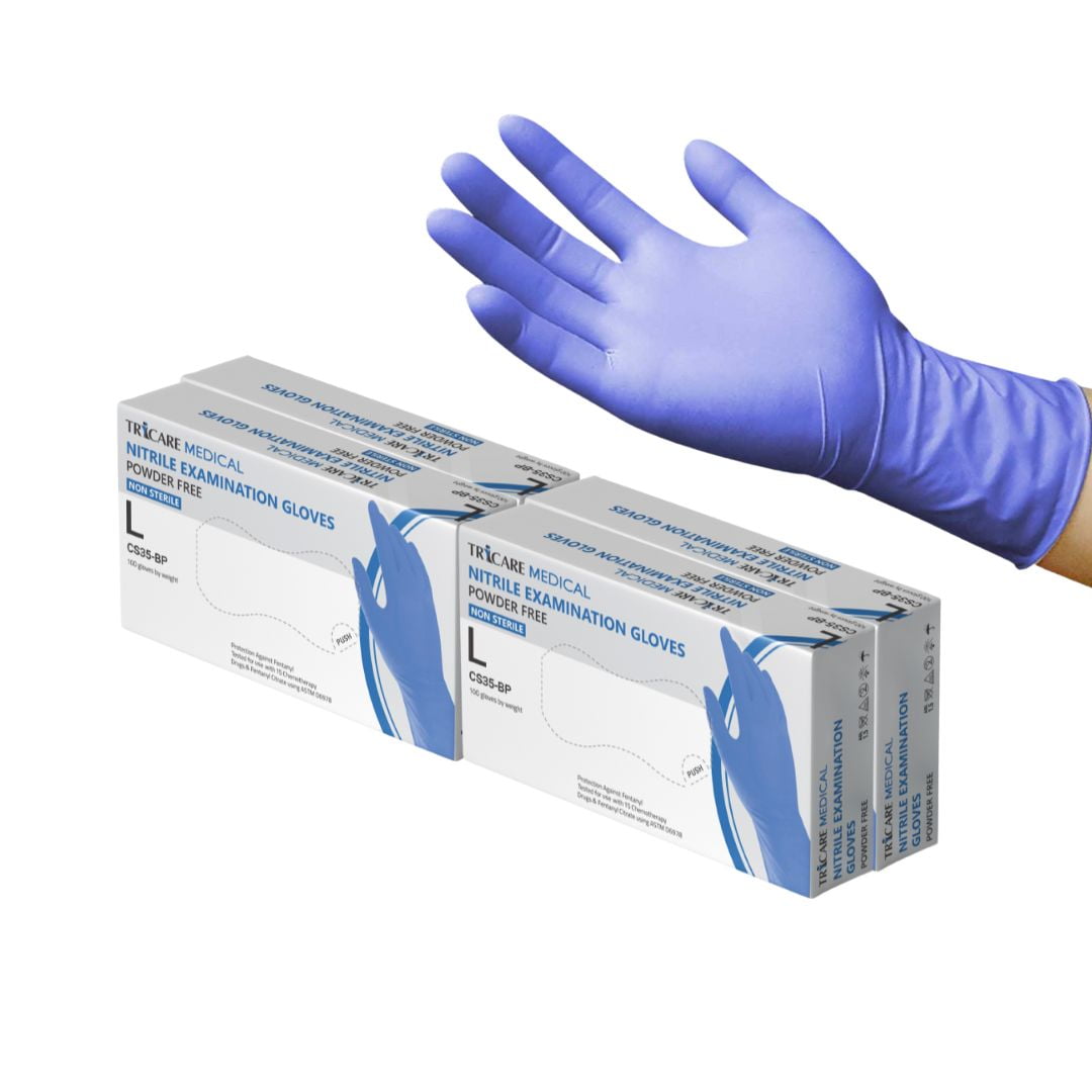 TRICARE Medical Nitrile Exam Gloves, Large, 400 Count, Deep Blue, Chemo
