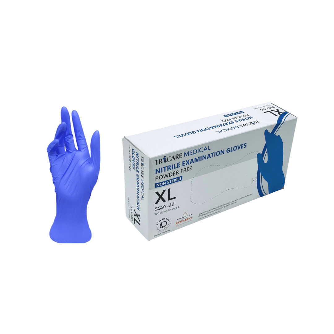 TRICARE Medical Nitrile Gloves, Low Derma, Chemo Drug Tested, Blue, 4.7