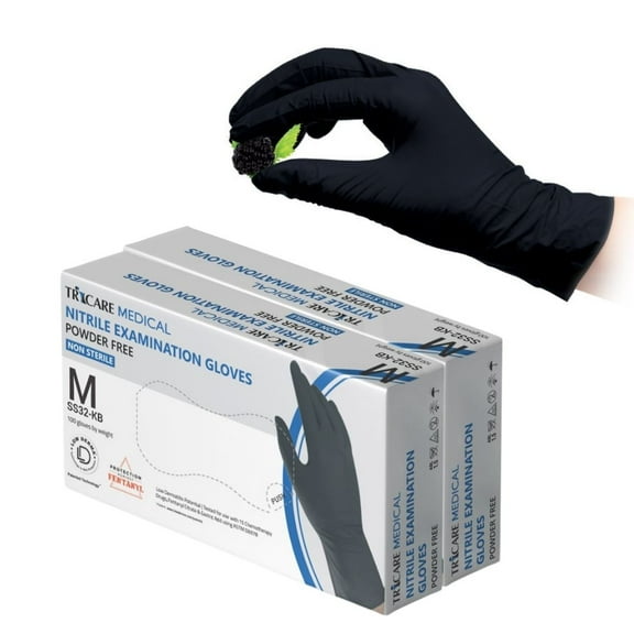 TRICARE Medical Nitrile Gloves, Medium, 200 Count, Berry Black, Powder and Latex-Free, 3.5 Mil