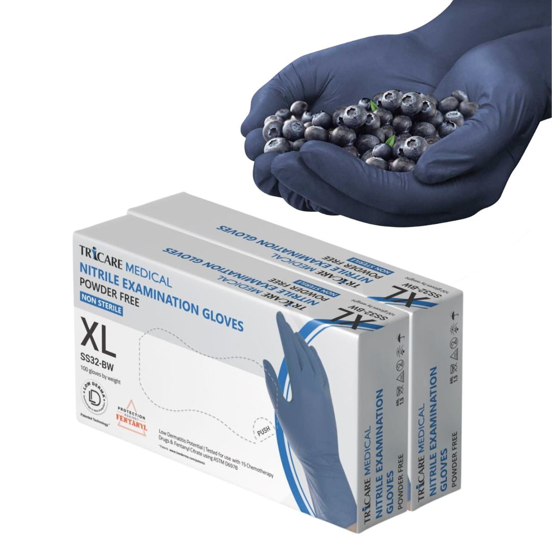 TRICARE Medical Nitrile Gloves, xLarge, 200 Count, Berry Blue, Latex
