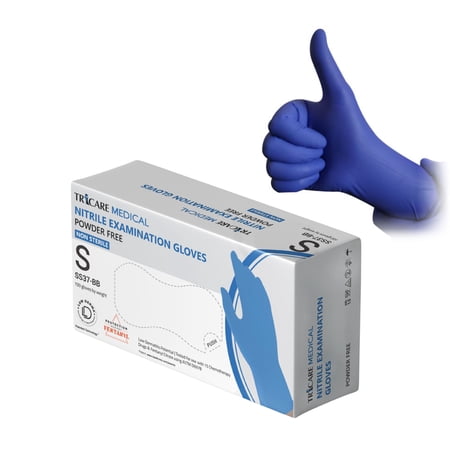 TRICARE Medical Powder Free Nitrile Exam Gloves, Small, Blue, 100 Count, 4.7 Mil, Chemo Drug Tested