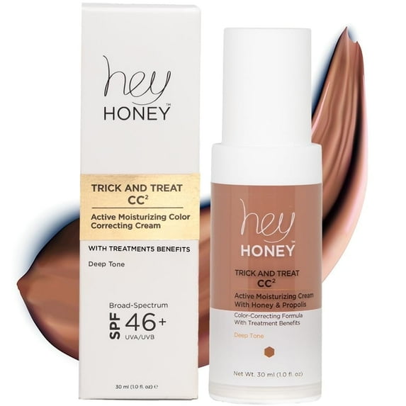 Hey Honey Trick & Treat CC² Cream | Active Moisturizing Color Correcting Cream SPF 46+, Deep Tan, 1 oz | 30 ml
