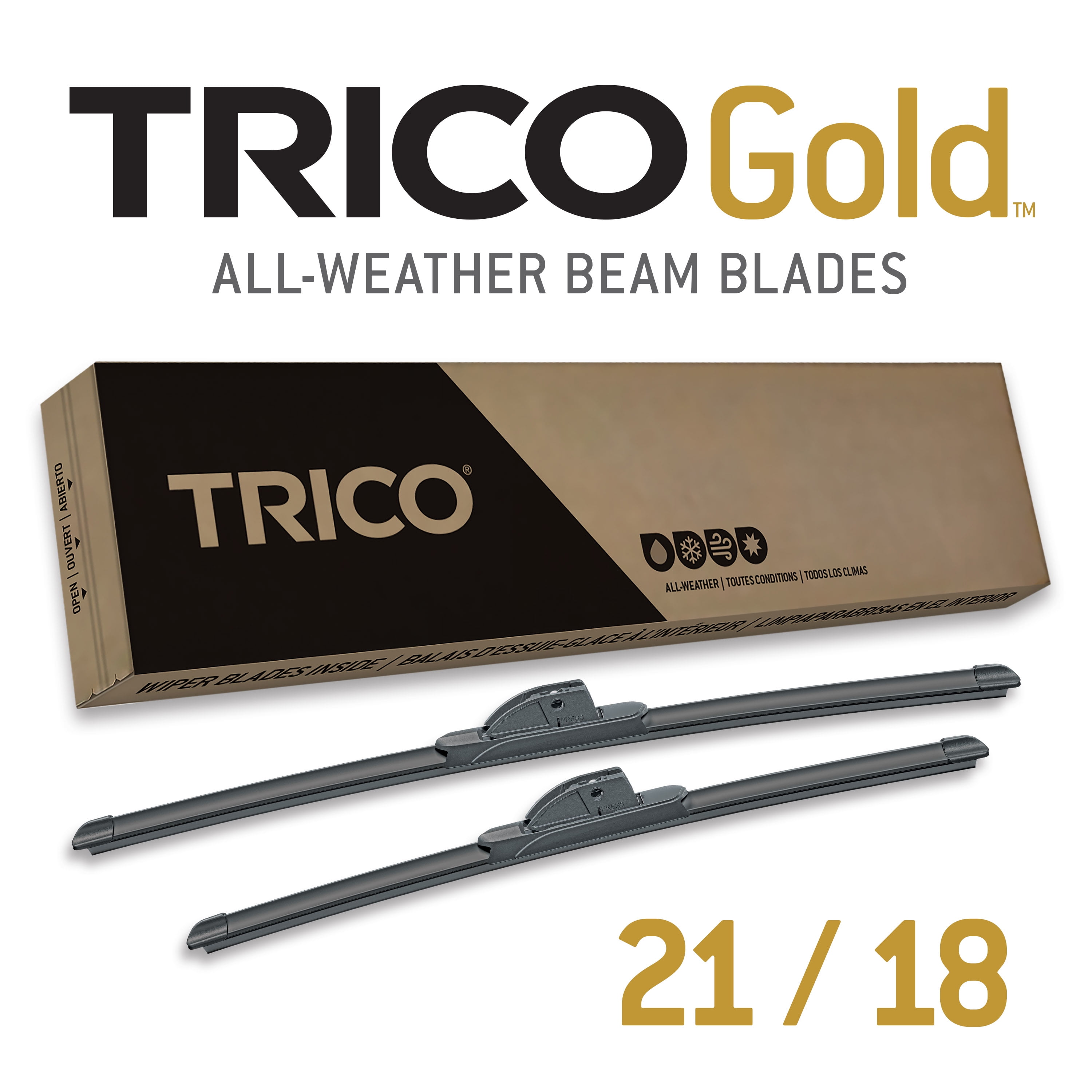 TRICO Gold 2 Pack All Weather Automotive Replacement Wiper Blades 21 and 18 Inch (18-2118)