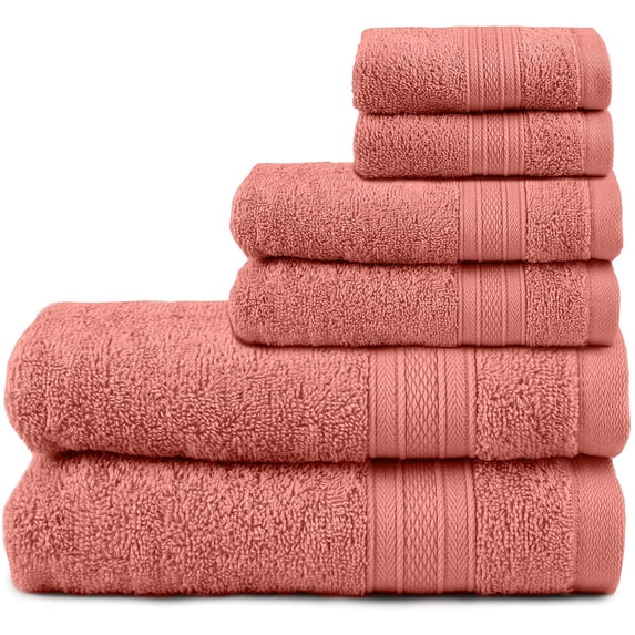 TRIDENT Soft and Plush, 100% Cotton, Highly Absorbent, Bathroom Towels, Super Soft, 6 Piece Towel Set (2 Bath Towels, 2 Hand Towels, 2 Washcloths), 500 GSM, Coral Haze
