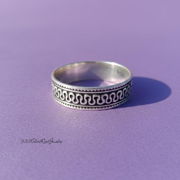 TRIDHA SILVER- 925 Silver Band Ring Featuring Sterling Silver Loop Design - Oxidized Boho Style Handmade Jewelry With Rope Edge And Artisan Engraving