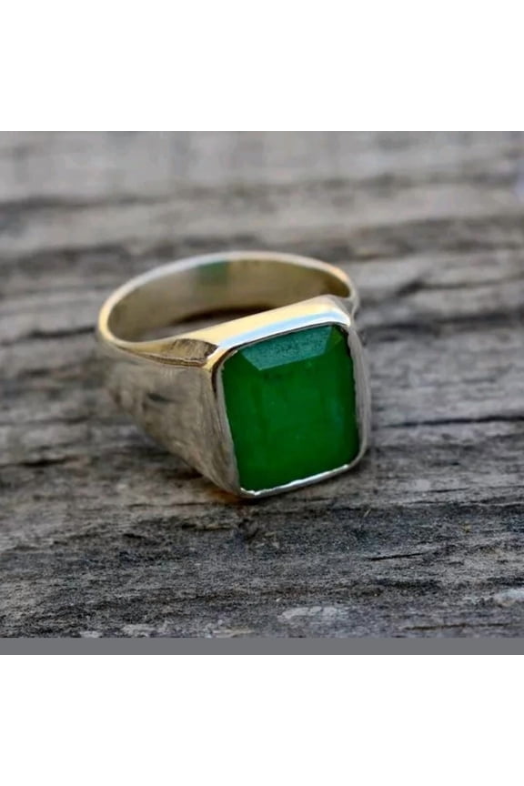 - 925 Sterling Silver Green Onyx Ring Handmade Healing Crystal Oval Cut Gemstone Sterling Silver Mens Gift For