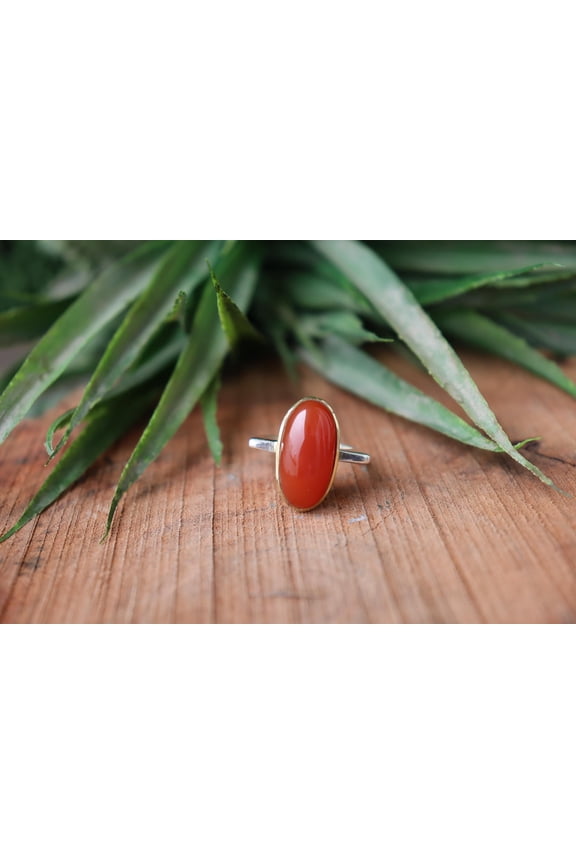 - 925 Sterling Silver Red Coral Statement Ring Handmade 925 Sterling Silver Thin Band Vibrant Natural Gemstone