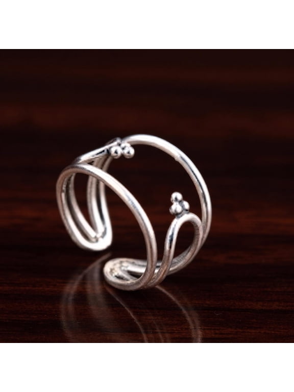 - Adjustable floral ring, handmade mixed metal open band with engraved petals, boho stackable jewelry