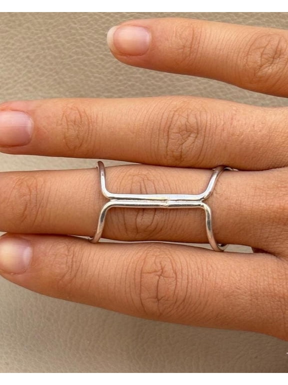- Adjustable knuckle ring silver mixed metal open band polished minimalist stackable handmade midi ring