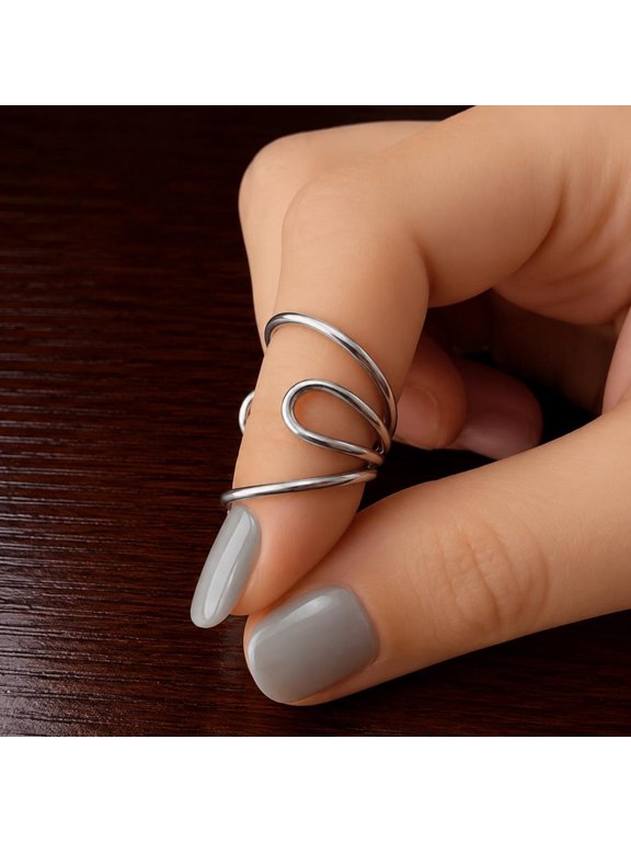 - Adjustable spiral ring, matte silver open coil minimalist stackable fashion ring for everyday boho wear