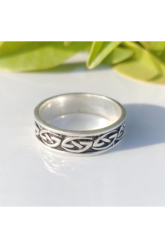 - Celtic Knot Ring Sterling Silver Band With Oxidized Infinity Weave Design - Eternal Promise Wedding Band Unisex Irish Jewelry