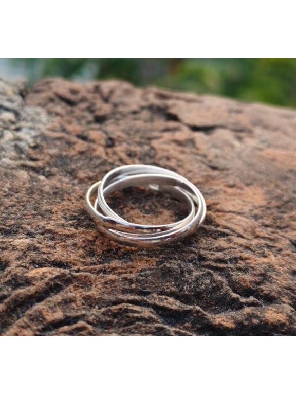 Elegant Silver Rolling Rings Interlocking Spinner Band with Three Moving Bands, Smooth Fidget Style Jewelry for Women Daily Wear