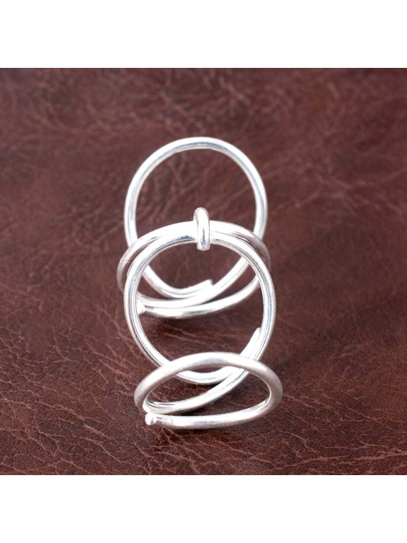 - Full finger ring silver open cage adjustable sculptural band with mirror finish, handcrafted geometric design