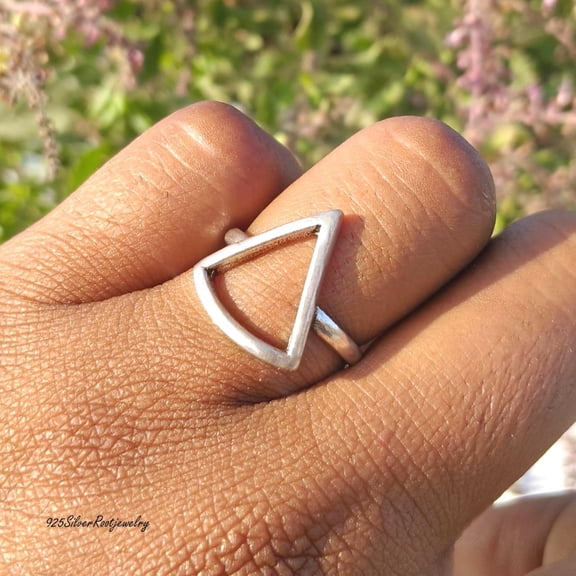 TRIDHA SILVER- Geometric Triangle Ring - 925 Sterling Silver Minimalist Open Band, Handmade Boho Dainty Jewelry with Modern Sleek Design for Stacking