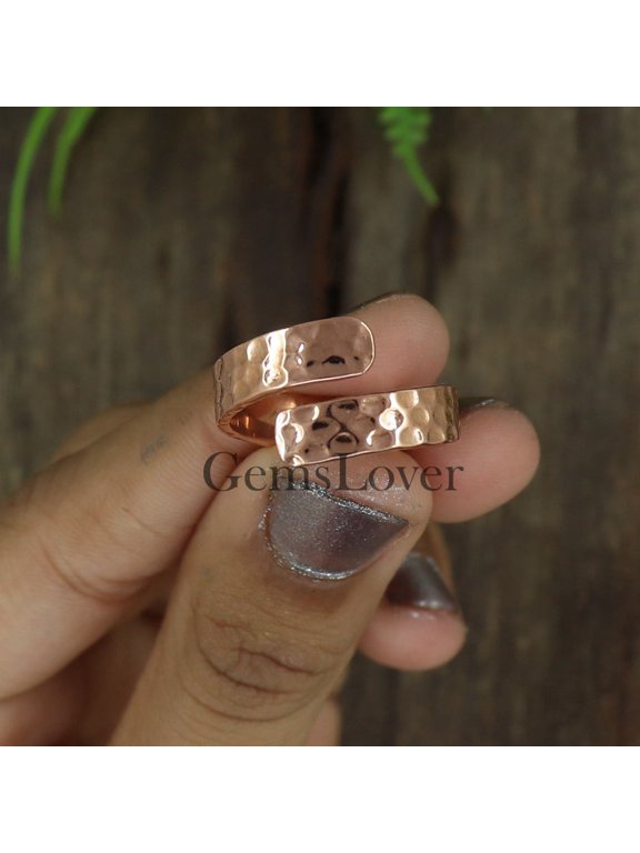 - Hammered copper ring, hand forged open coil band, minimalist boho unisex copper jewelry for everyday wear