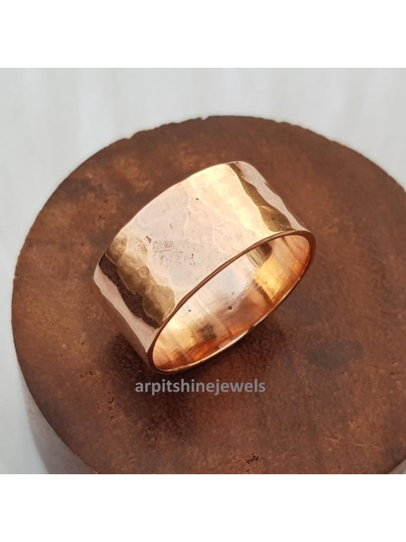 - Hammered copper ring, wide rustic handcrafted band for everyday wear and boho style unisex jewelry