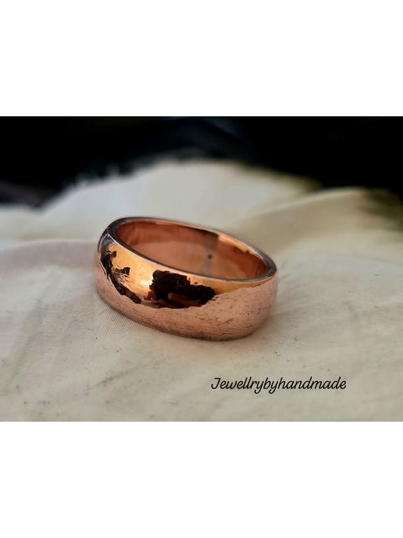 - Heavy copper dome ring, polished wide band comfort fit handmade copper jewelry for everyday wear, mens ring