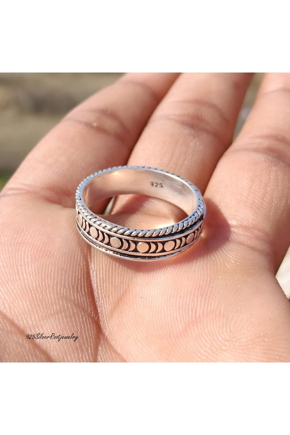 - Moon Phase Spinner Ring - Sterling Silver Celestial Fidget Band with Lunar Cycle Meditation Design for Anxiety Relief & Mindfulness