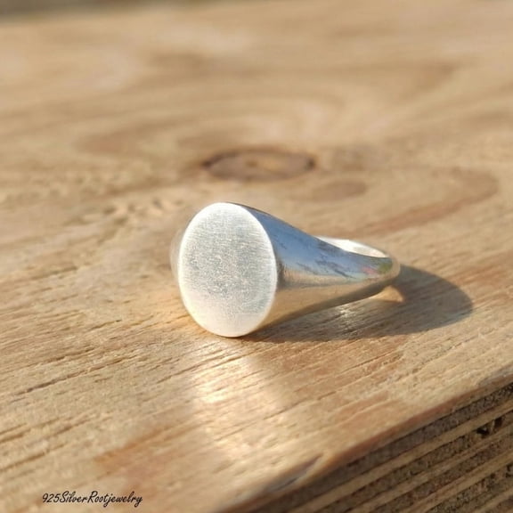 TRIDHA SILVER- Oval Signet Ring - Solid 925 Sterling Silver Minimalist Pinky Ring With Custom Engraving, Unisex Flat Face Band Jewelry Gift