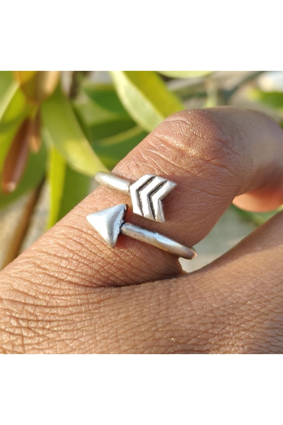 - Silver Arrow Ring Adjustable Wrap Band With Unique Bypass Design | Minimalist Archer Gift | Rustic Silver Tone Jewelry Symbolizing Strength
