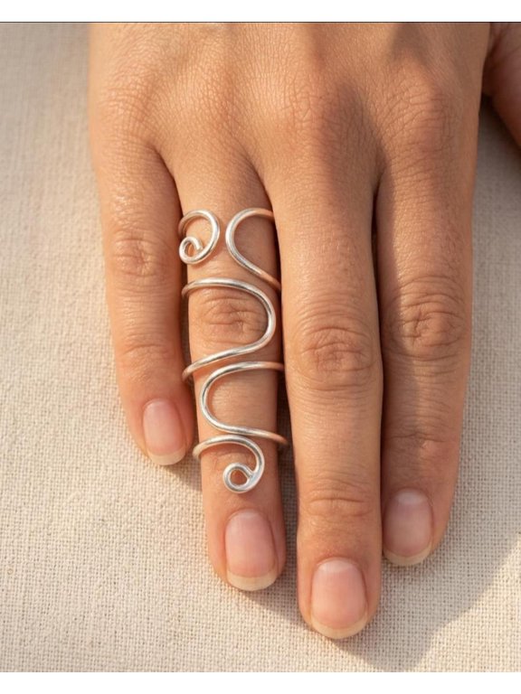 Silver Finger Adjustable Ring Open Band High Polish Finish Nickel