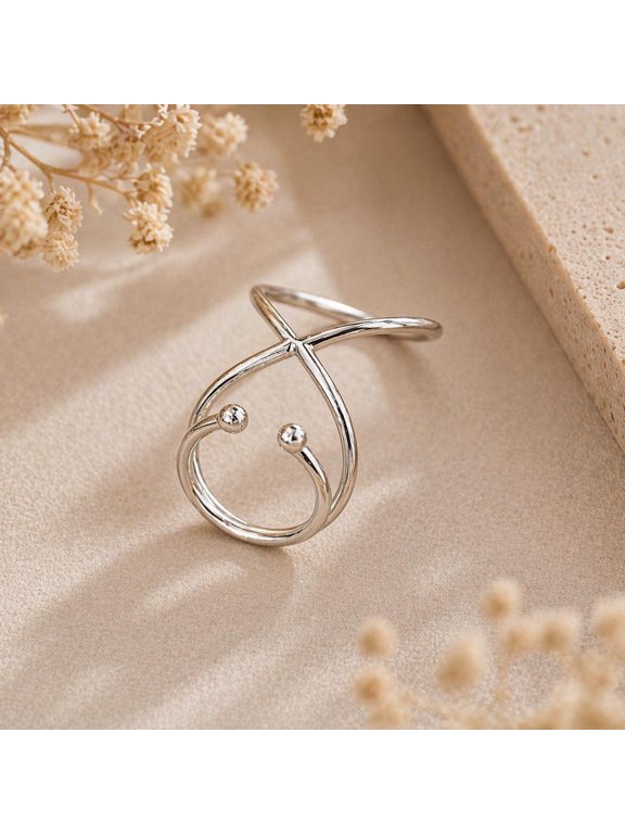Silver Finger Splint Ring Adjustable Open Band Swan Neck Ring Fit
