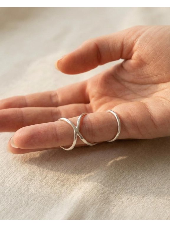 Silver Finger Splint Ring Hammered Silver Adjustable Open Band XL