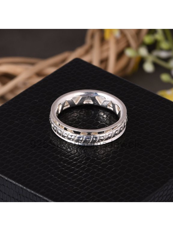 Silver Spinner Ring Classic Silver Ring Rotating Textured Band Statement Jewelry For Men And Women Everyday Wear