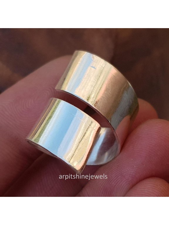- Silver wrap ring with textured polished finish, open band, boho artisan style and sculpted handmade look