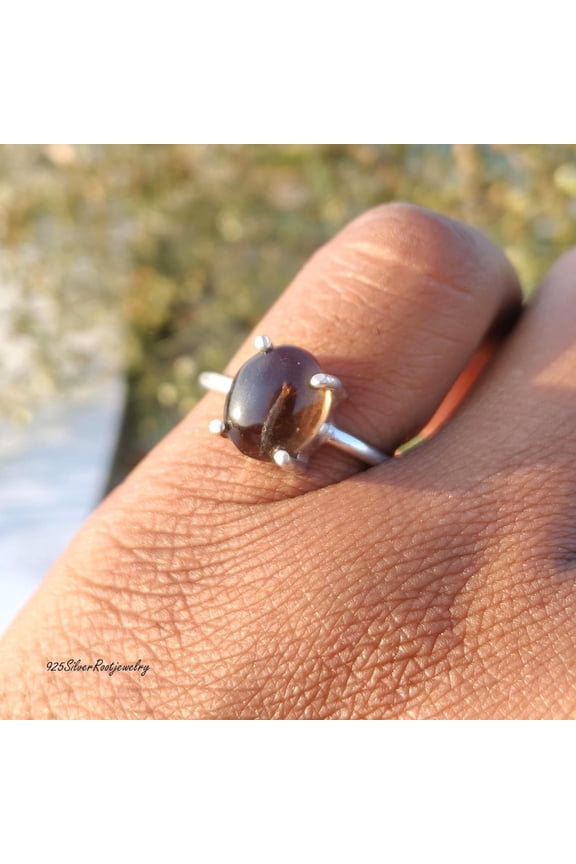 - Smoky Quartz Ring - Adjustable 925 Sterling Silver Statement Gemstone Jewelry With Oval Brown Natural Quartz Stone Gift