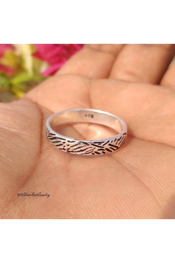 - Sterling Silver Branch Ring - Handmade 925 Silver Band with Organic Tree Bark Texture, Minimalist Boho Thumb Ring, Oxidized Nature Inspired Jewelry Gift