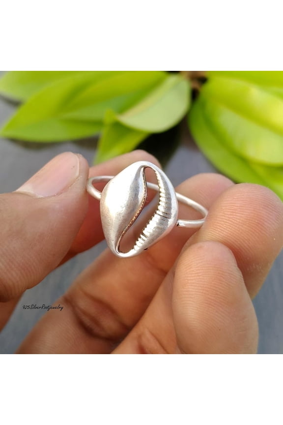 - Sterling Silver Cowrie Ring - Minimalist Ocean Inspired Beach Jewelry | Lightweight 925 Silver Stacking Ring, Unique Summer Gift for Her