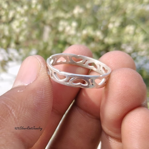 TRIDHA SILVER- Sterling Silver Ring Handmade Infinity Heart Band With Delicate Cutout Design - Romantic Promise Ring For Her Valentine Gift