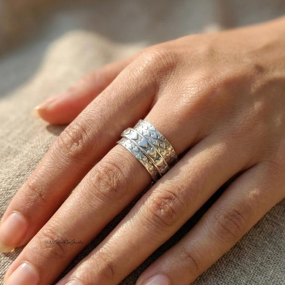 TRIDHA SILVER- Sterling Silver Spinner Ring - Wide Heart Fidget Band, Love Symbol Meditation Jewelry, Anxiety Relief Artisan Silver Statement Gift
