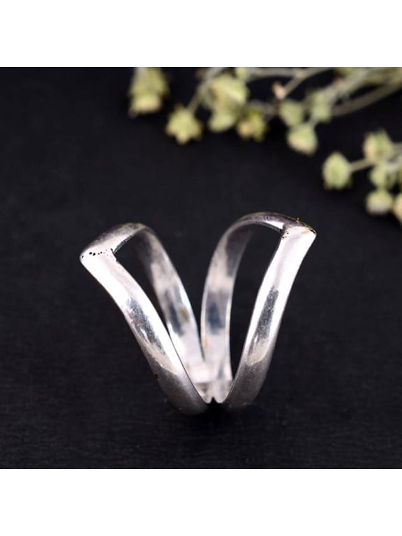 - Swan neck ring, adjustable hammered silver open band stackable minimalist fashion ring for everyday wear