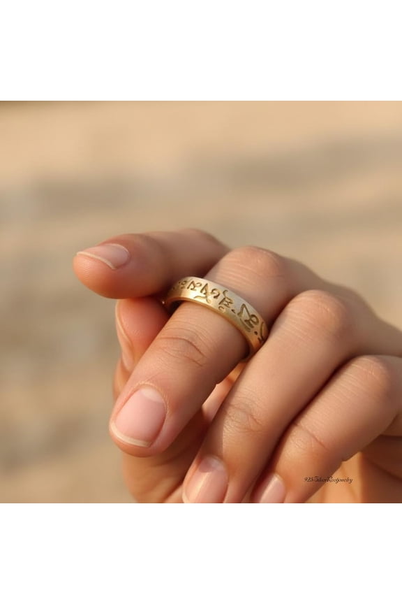 - Tibetan Mantra Ring - Solid Brass Band Engraved With Om Mani Padme Hum, Spiritual Unisex Meditation Jewelry Gift For Mindfulness & Yoga