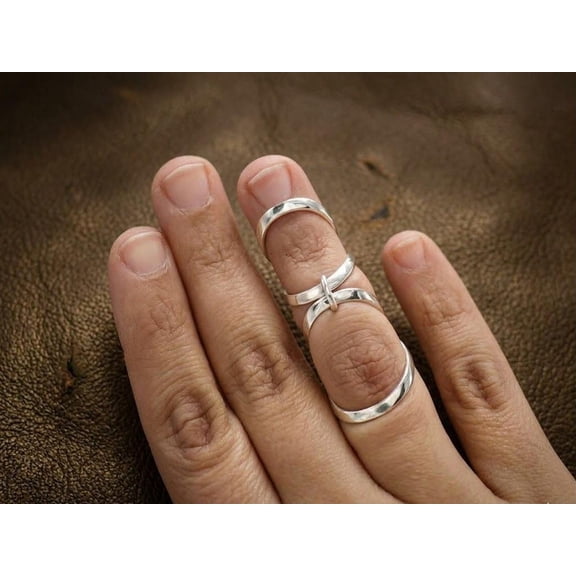 TRIDHA SILVER anillo férula dedo artritis, Silver Art Deco Open Wrap Adjustable Full Finger Ring With Vintage