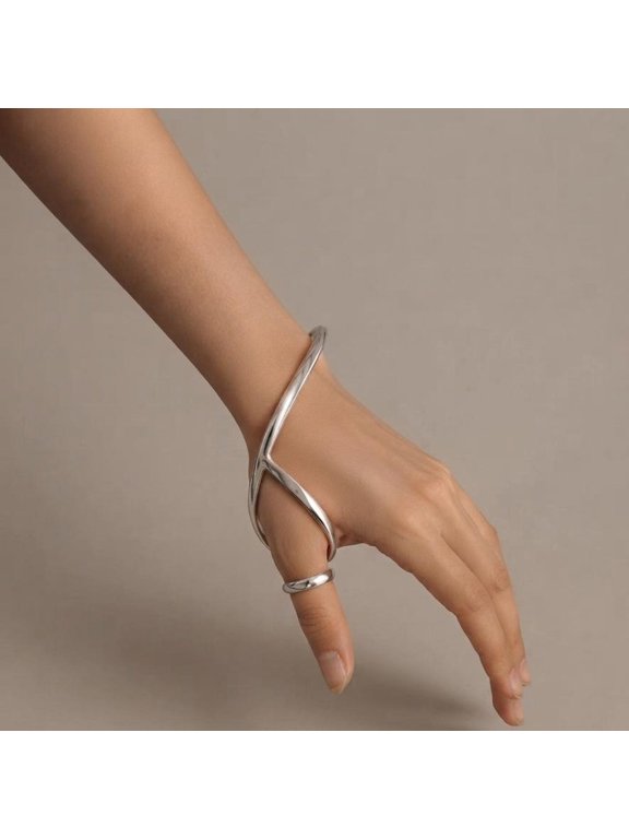 - silver thumb ring, adjustable art deco wraparound band with polished minimalist geometric design for everyday wear