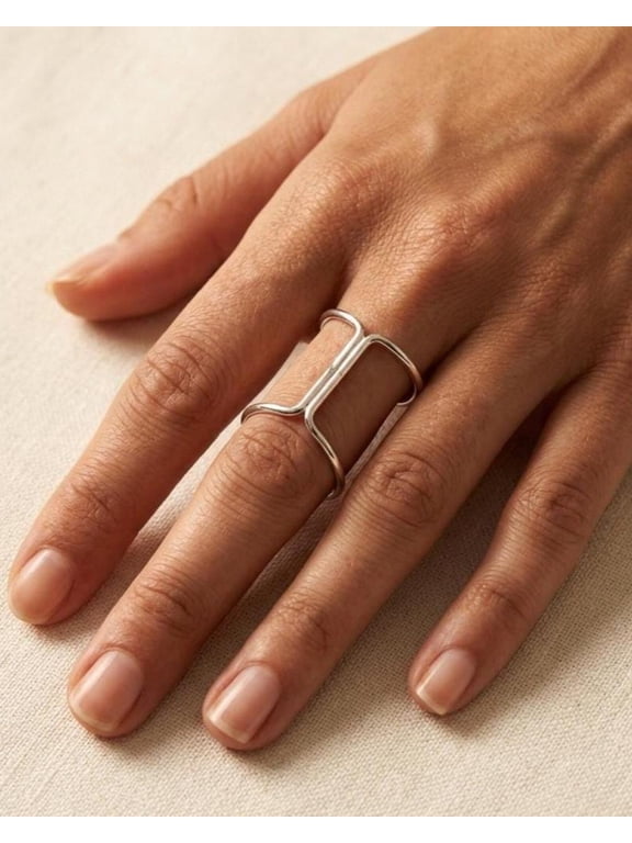 - swan neck ring handmade adjustable open band minimalist stackable silver ring with polished jewelry finish