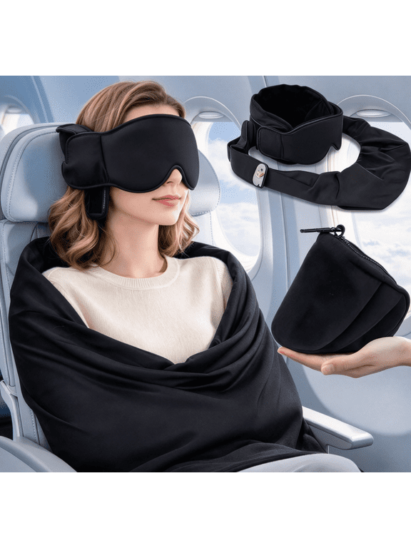 Aircraft Sleep Support Suit 3-In-1 Aircraft Sleep Support System Long-Distance Flight Travel Pillow Suit Ergonomic Memory Foam Neck Strap Blanket Sling And Adjustable Sleep Eye Mask