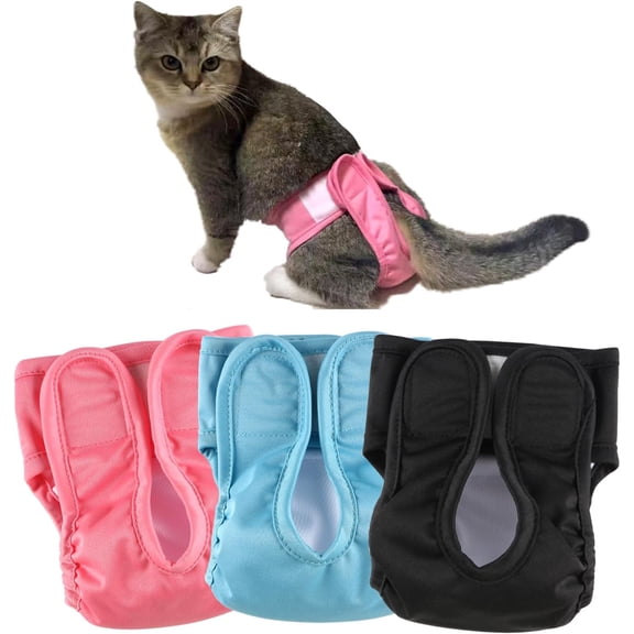 TRIES Reusable Cat Diapers Washable Suitable For Cats To Spray Or Adjust During Hot Or Incontinence 3-Piece Set Of Cat Diapers (S)