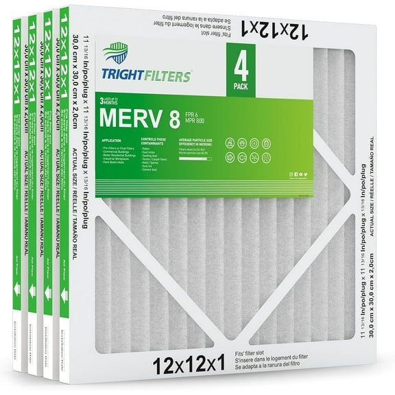 TRIGHTFILTERS 12x12x1 Air Filter 4 Pack MERV 8 Pleated HVAC AC Furnace Air Filters Durable